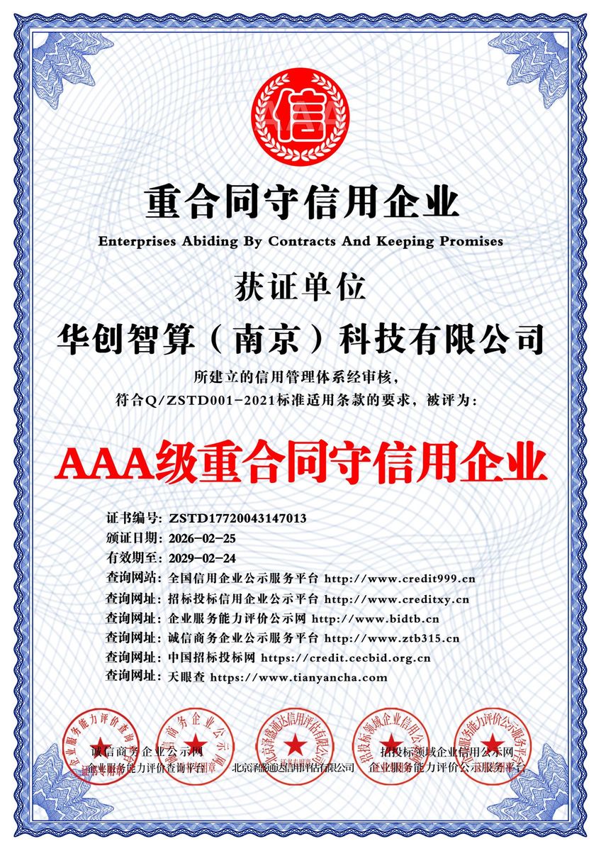 AAA级重合同守信用企业